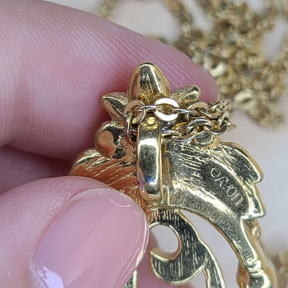 Vtg Avon Gold-Tone Monogram Q Pendant Necklace Pearls & Pink Rose Floral 18" - Picture 5 of 12